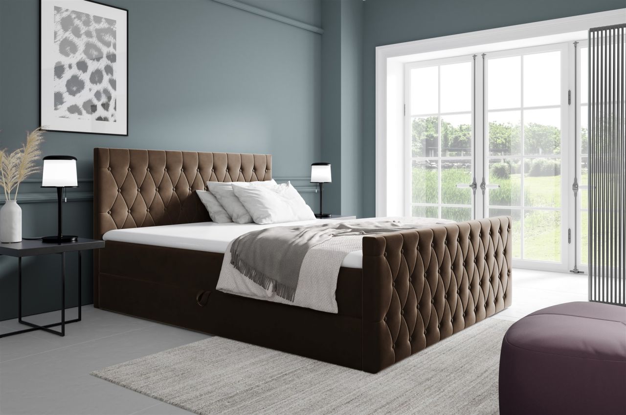 Boxspringbett Schlafzimmerbett ASHER 160x200cm in Stoff Fresh Braun