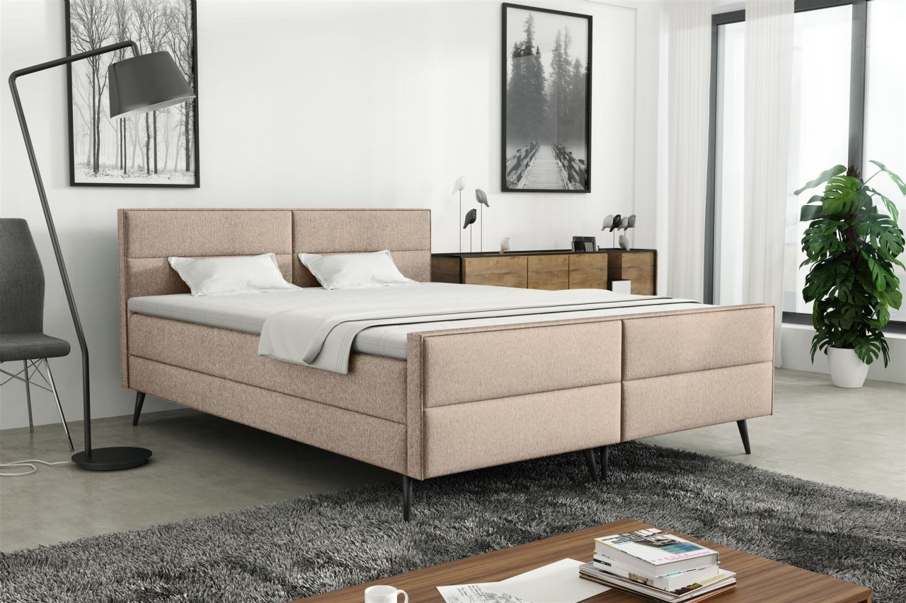 Boxspringbett Schlafzimmerbett GRANADA 140x200cm Stoff Gemma Beige