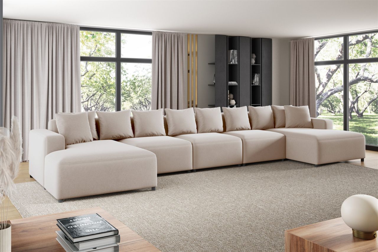 Wohnlandschaft Sofa U-Form ersofa MEGAN XL in Stoff Salvador Hellbeige