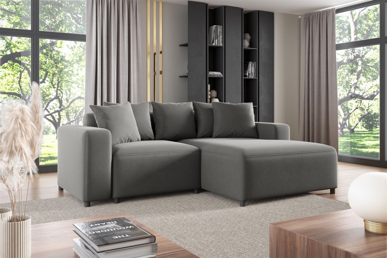 Ecksofa ersofa Sofa MEGAN XS in Stoff Salvador Grau Ottomane Rechts