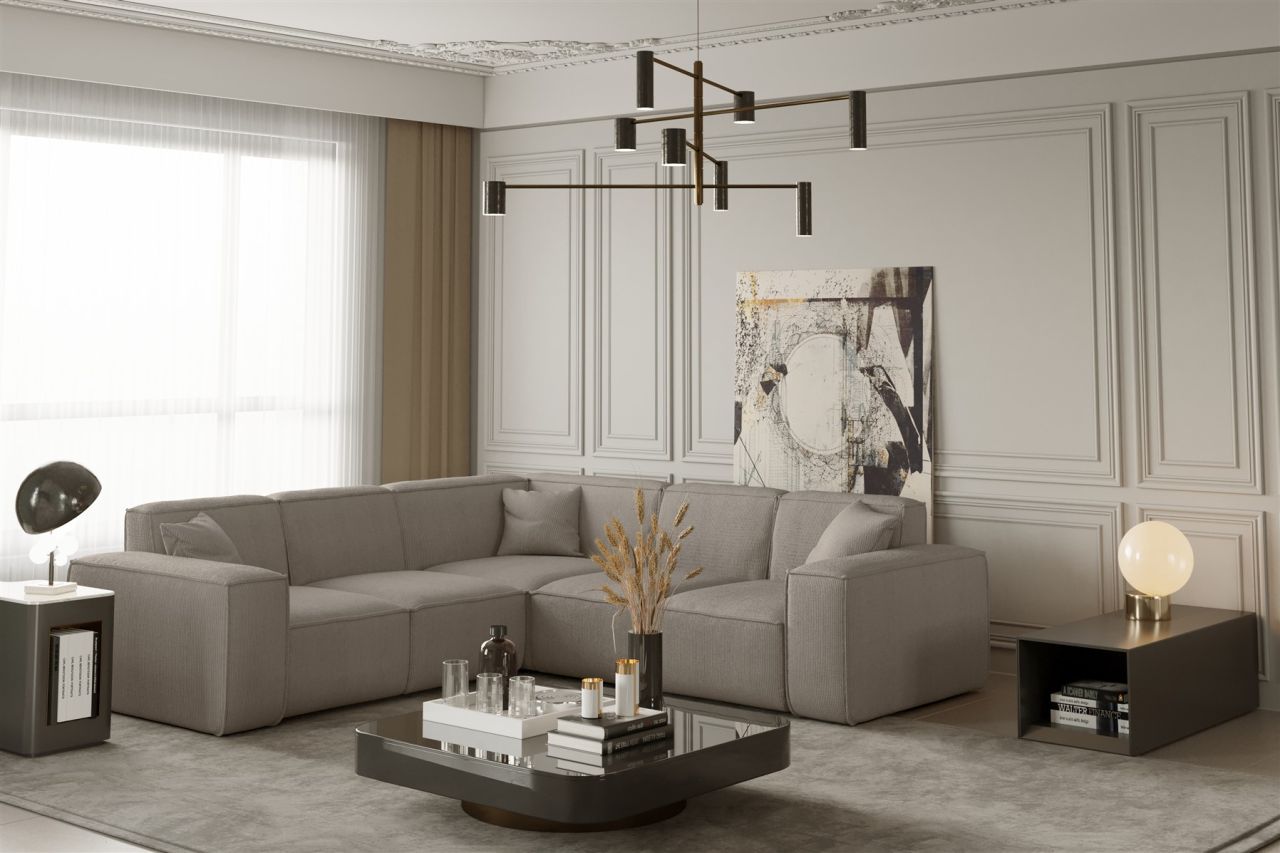 Ecksofa ersofa CELES in Stoff Scala Beige Seite Universal