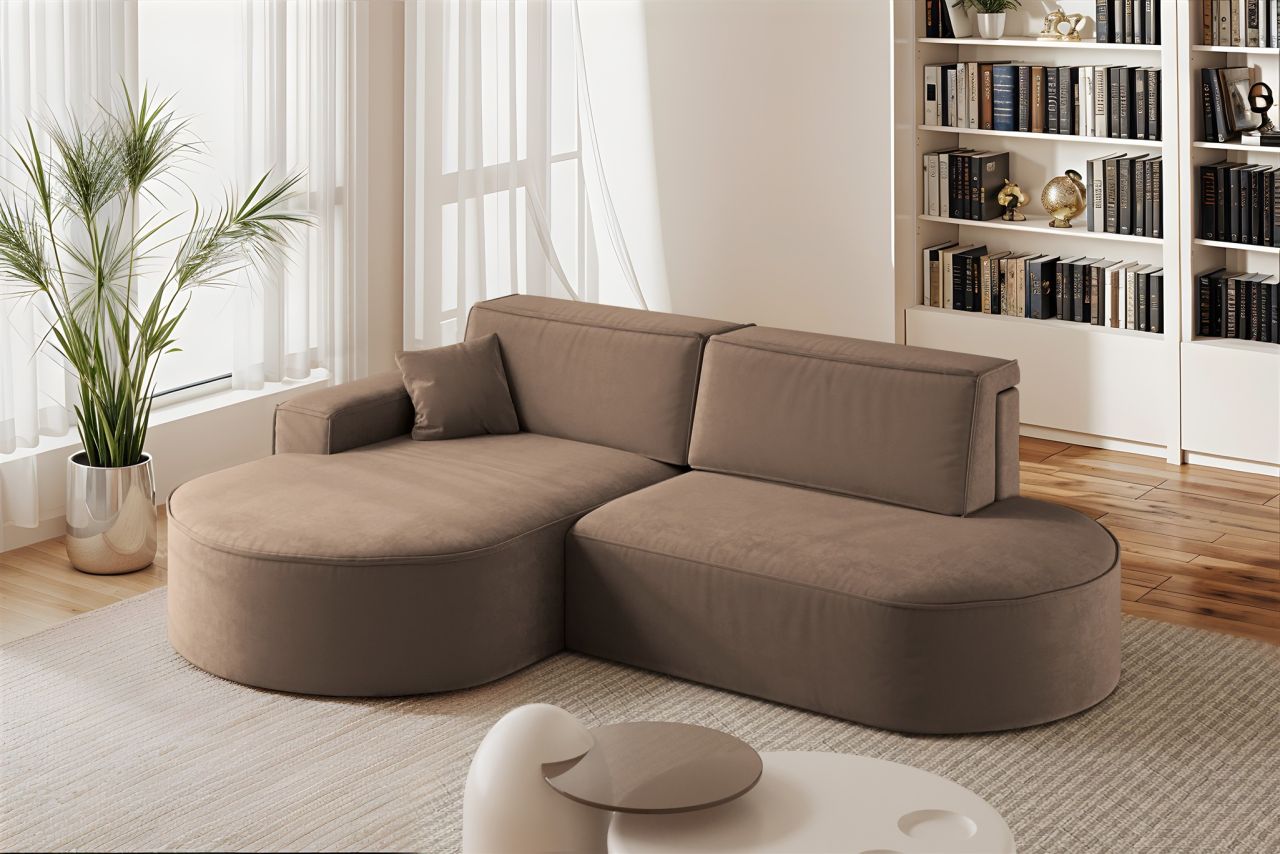 Ecksofa Schlafsofa Sofa VENEDIG Stoff Salvador Braun Ottomane Links