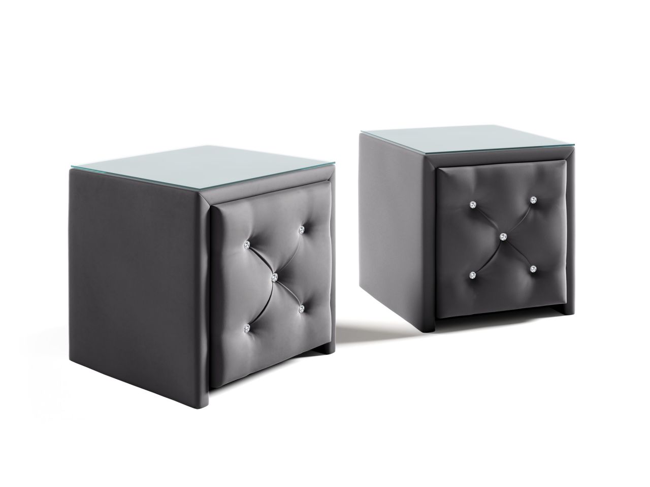 Nachttisch Nachtkonsole 2er Set SEVRA 50x50cm in Stoff Elisa Velvet Anthrazit