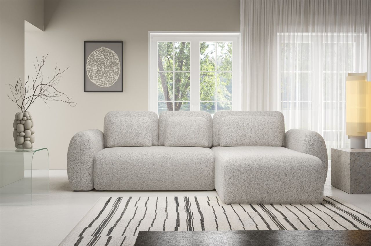 Ecksofa Schlafsofa Sofa GASTON in Stoff Puente Beige Ottomane Rechts