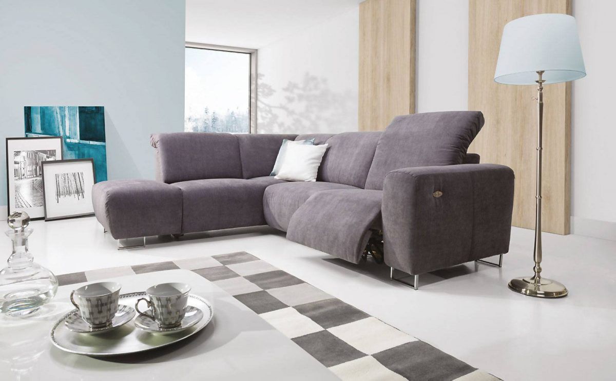 Ecksofa Sofa CAPRI Polyesterstoff Grau Ottomane Links