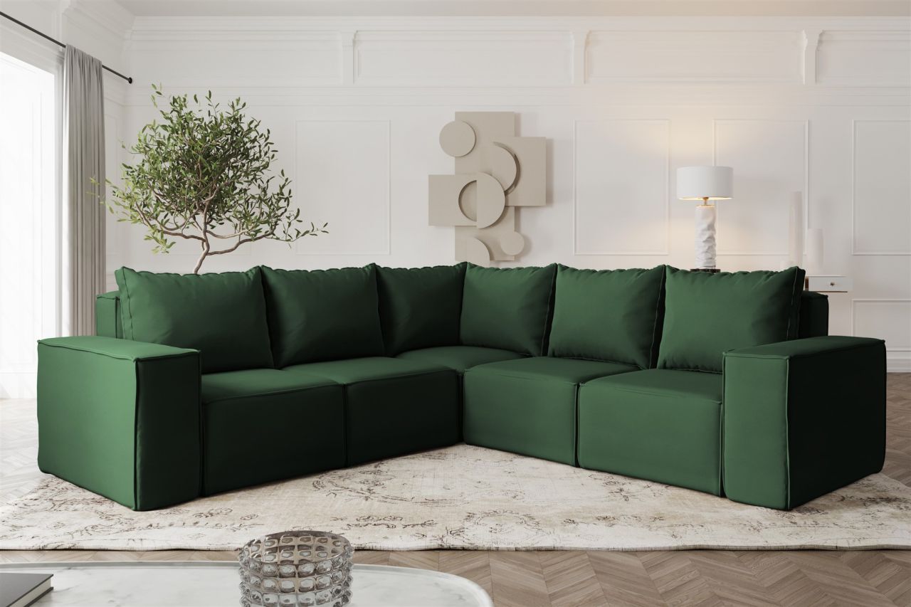 Ecksofa ersofa ESTELLE in Stoff Opera Velvet Dunkelgrün Seite Universal