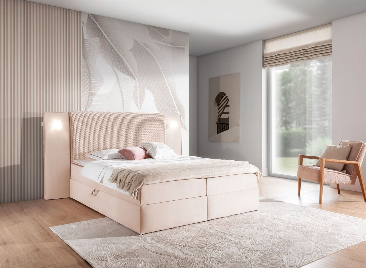 Boxspringbett Bett MARTEN 160x200cm Set.1 in Stoff Magic Velvet Hellrosa