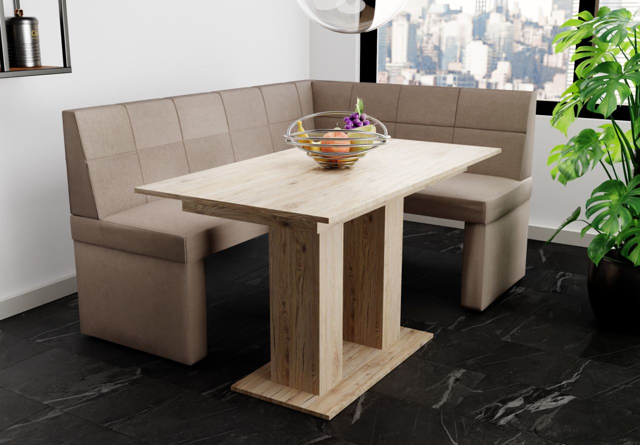 Eckbankgruppe 196x142 cm BLAKE XL L Stoff Soro Taupe / Esstisch DANTE Sonoma