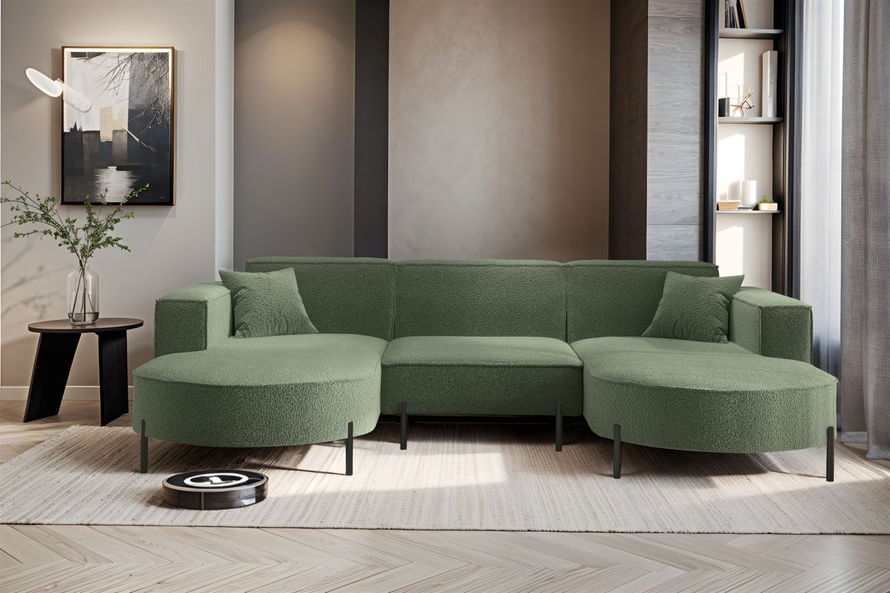 Wohnlandschaft U-Form Sofa VALENCIA in Stoff Quelle Grün