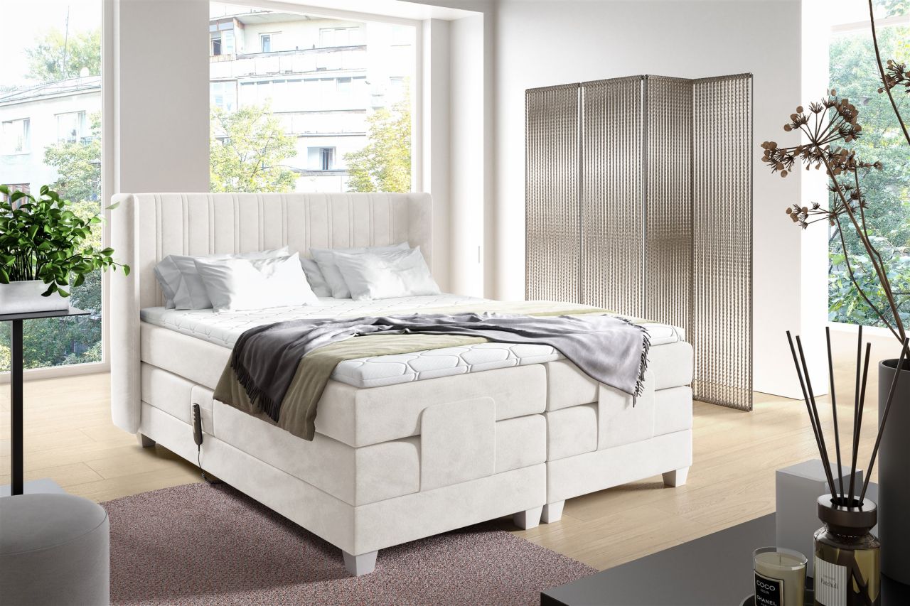 Boxspringbett Elektrisch Bett MAGNUS 120x200cm in Stoff Salvador Beige