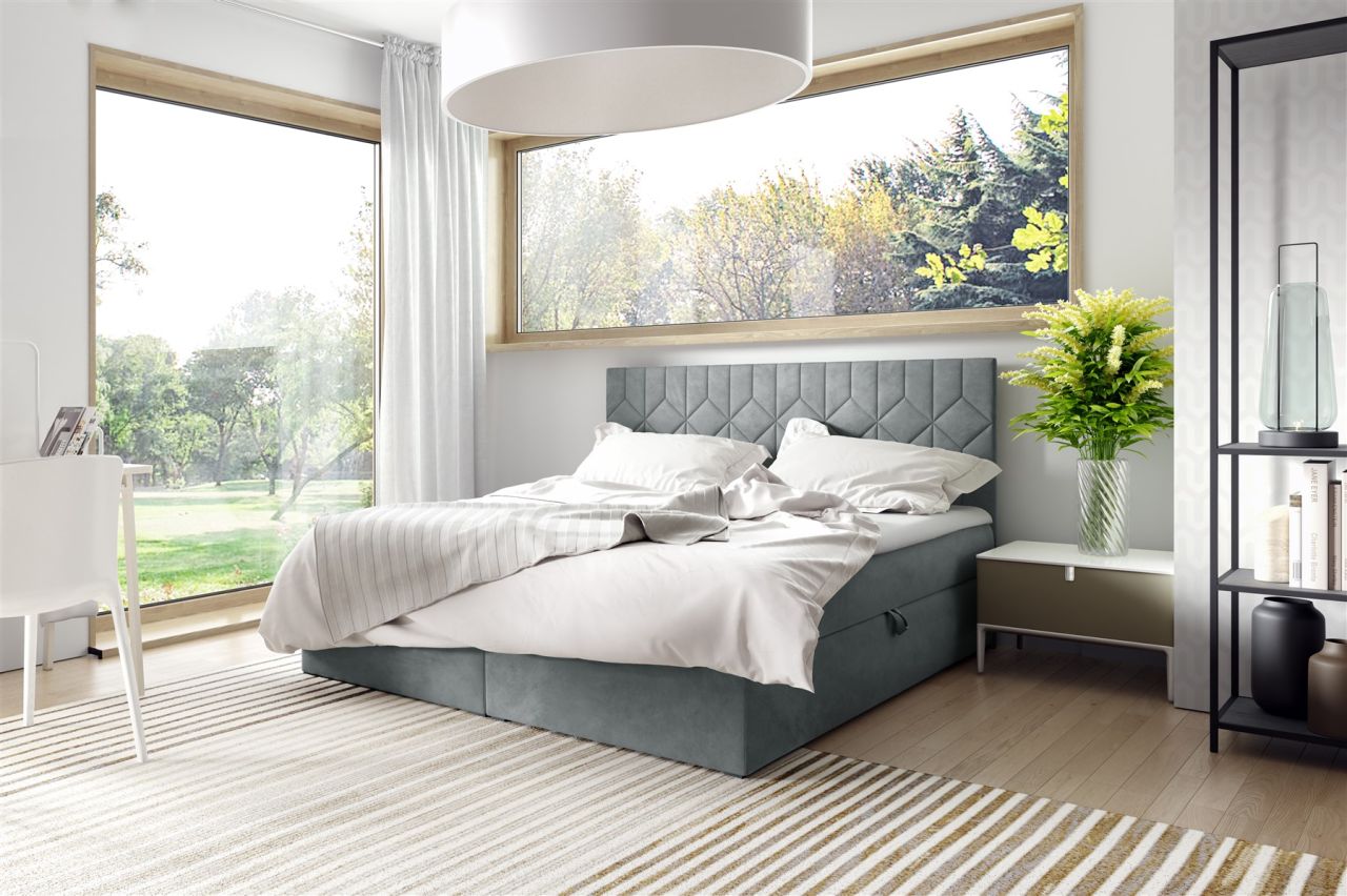 Boxspringbett Schlafzimmerbett 180x220cm LAZARO Nr.5 Grau inkl. Bettkasten