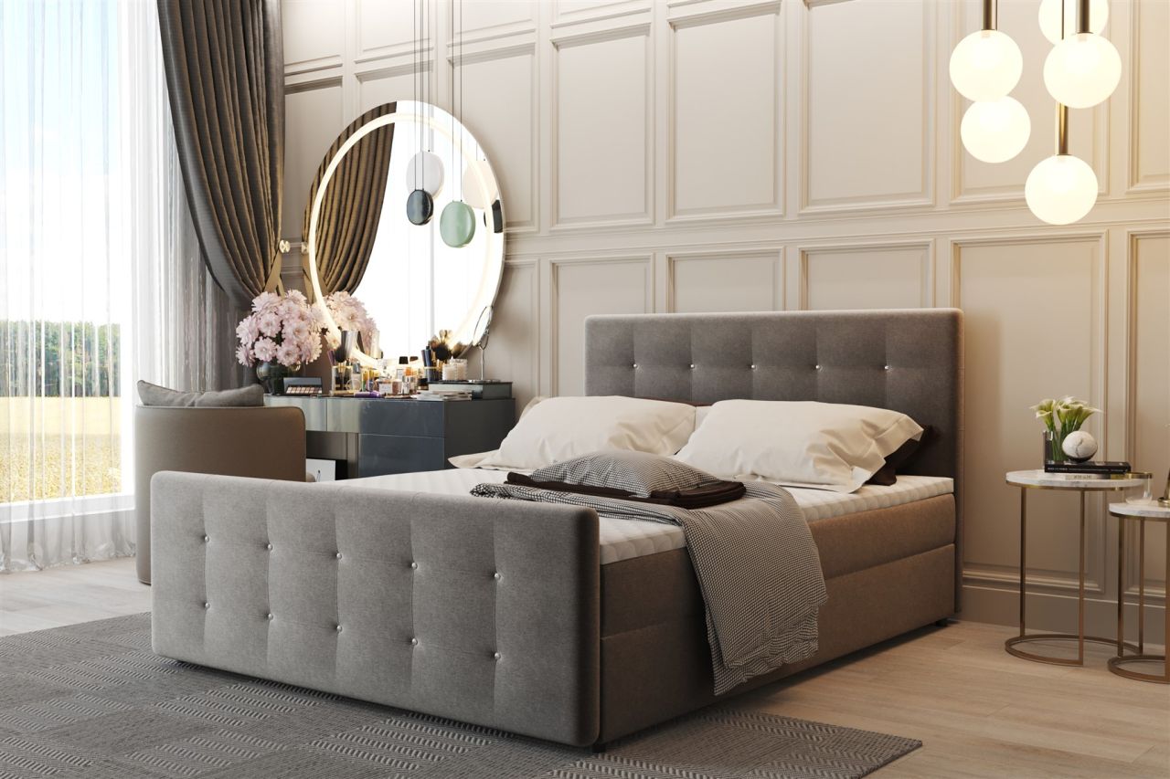 Boxspringbett Schlafzimmerbett CARLOS 200x200cm Stoff Cosmic Grau inkl.Bettka...