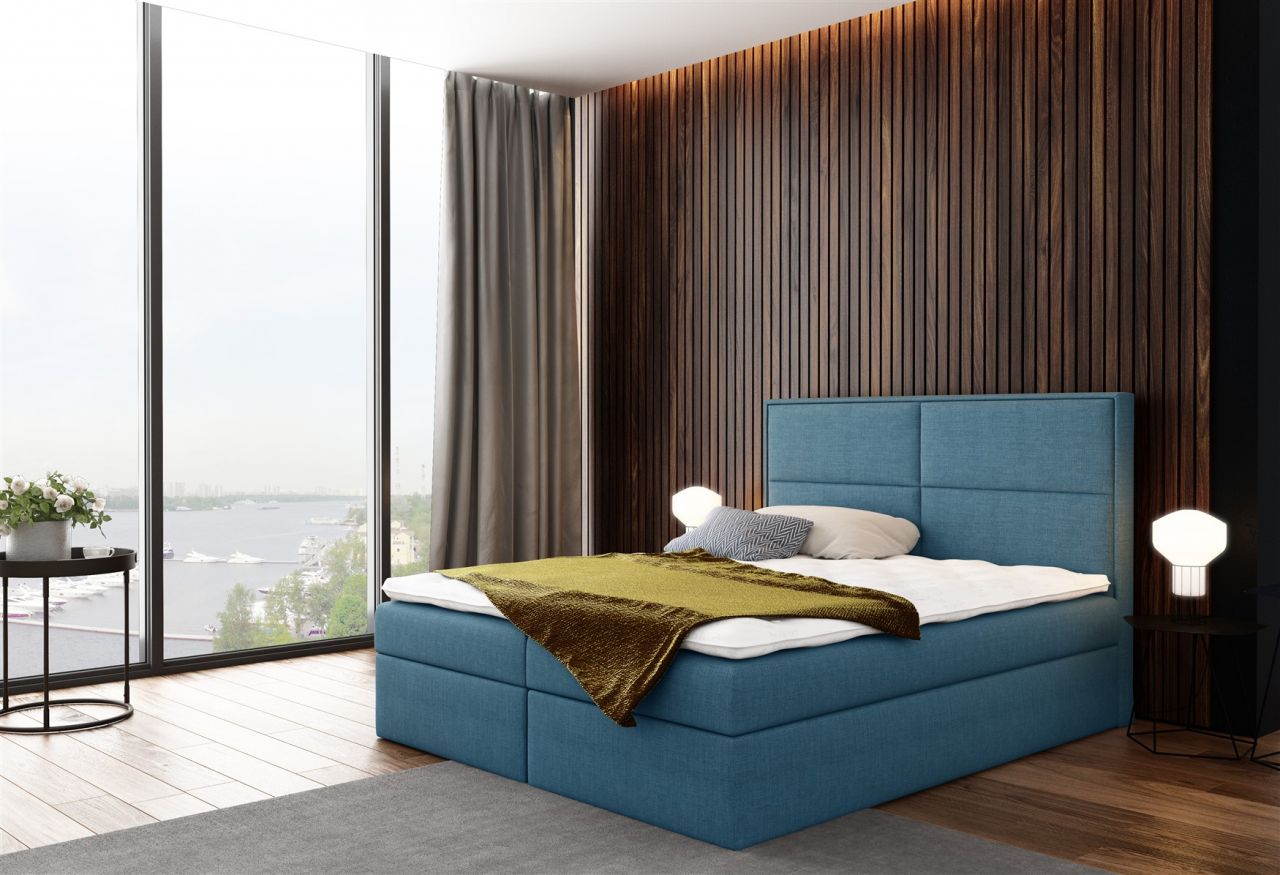 Boxspringbett Bett DERBI Stoff Hellblau 180x200cm inkl.Bettkasten