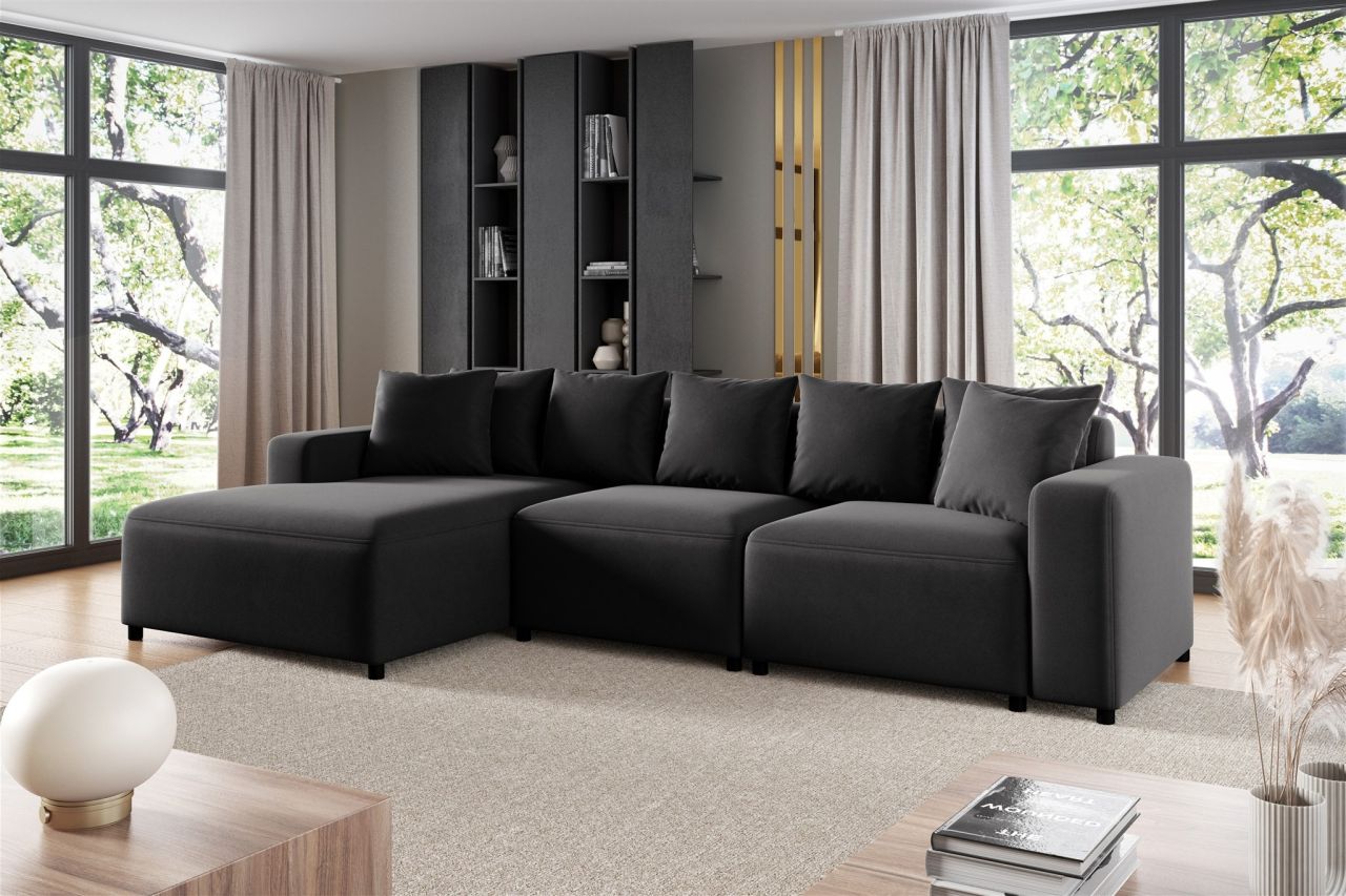 Ecksofa ersofa Sofa MEGAN in Stoff Salvador Schwarz Ottomane Links