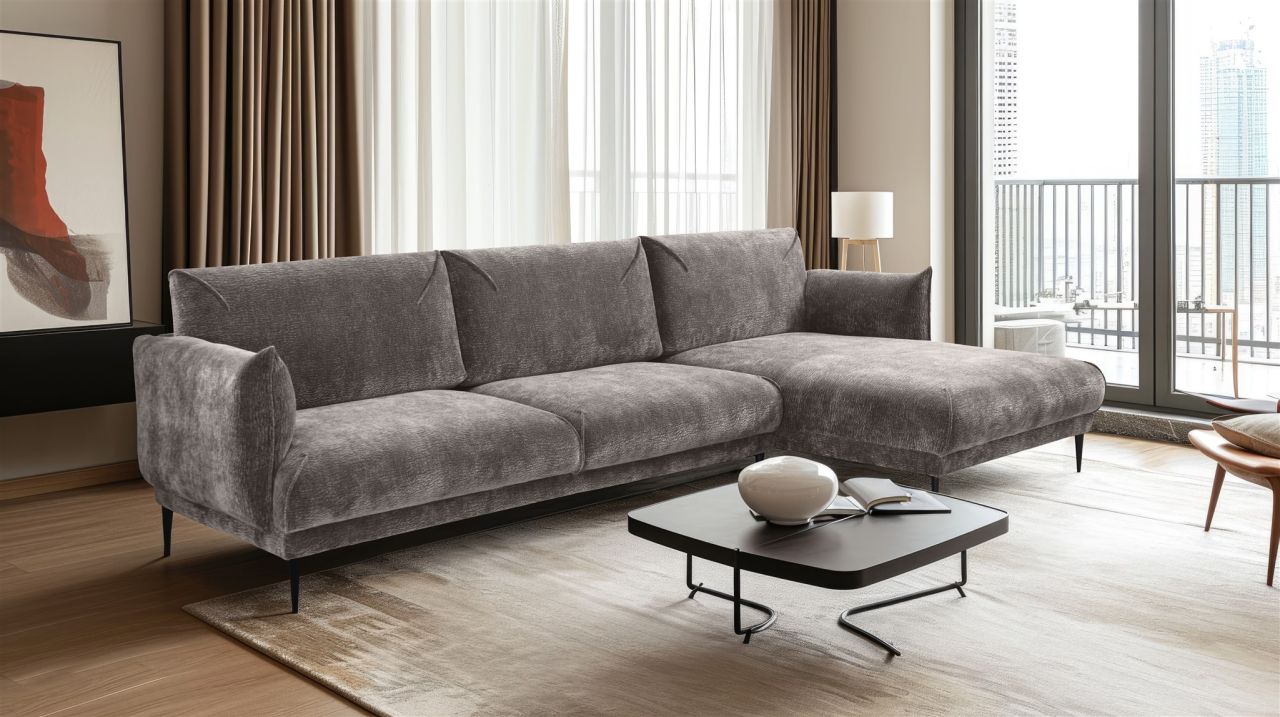 Ecksofa ersofa MADISON in Stoff Dress Me Hellgrau Ottomane Rechts