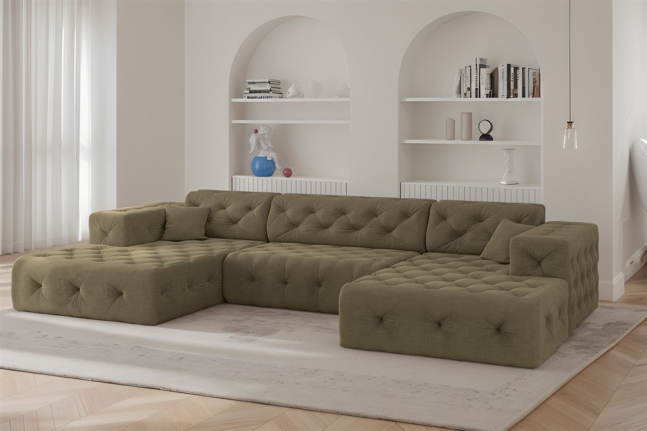 Wohnlandschaft Sofa U-Form CHANTAL in Stoff Moly Grün