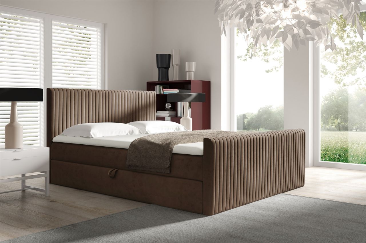 Boxspringbett Schlafzimmerbett ADRIEN 160x200cm in Stoff Fresh Braun