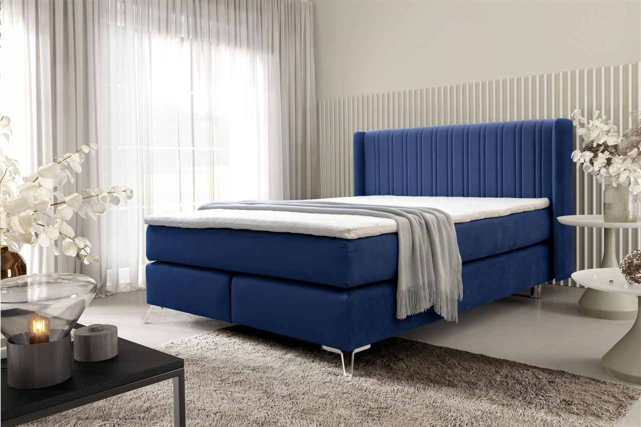 Boxspringbett Schlafzimmerbett AGNUS 120x200cm in Stoff Salvador Blau
