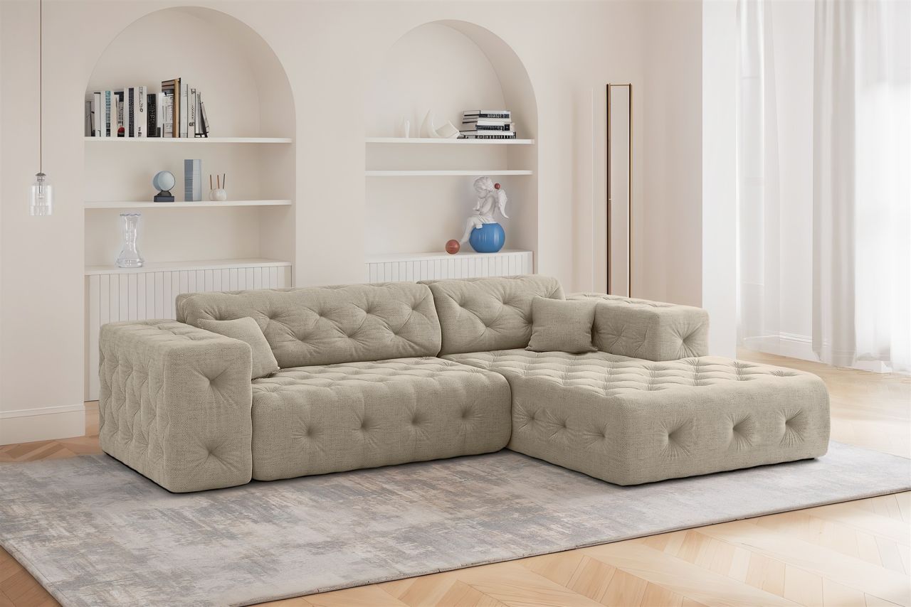 Ecksofa ersofa CHANTAL in Stoff Moly Beige Ottomane Rechts