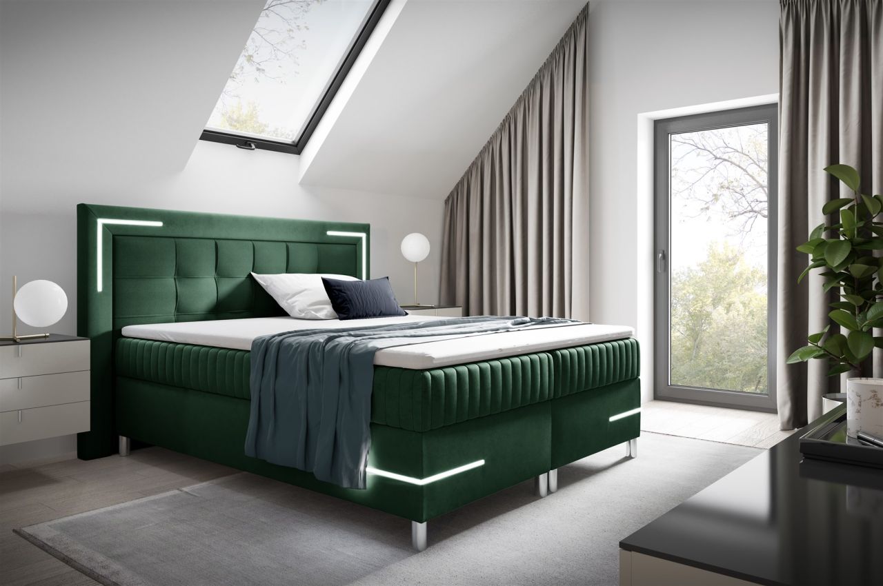 Boxspringbett Schlafzimmerbett 120x200cm AMORE Nr.2 Grün inkl. LED-Beleuchtung