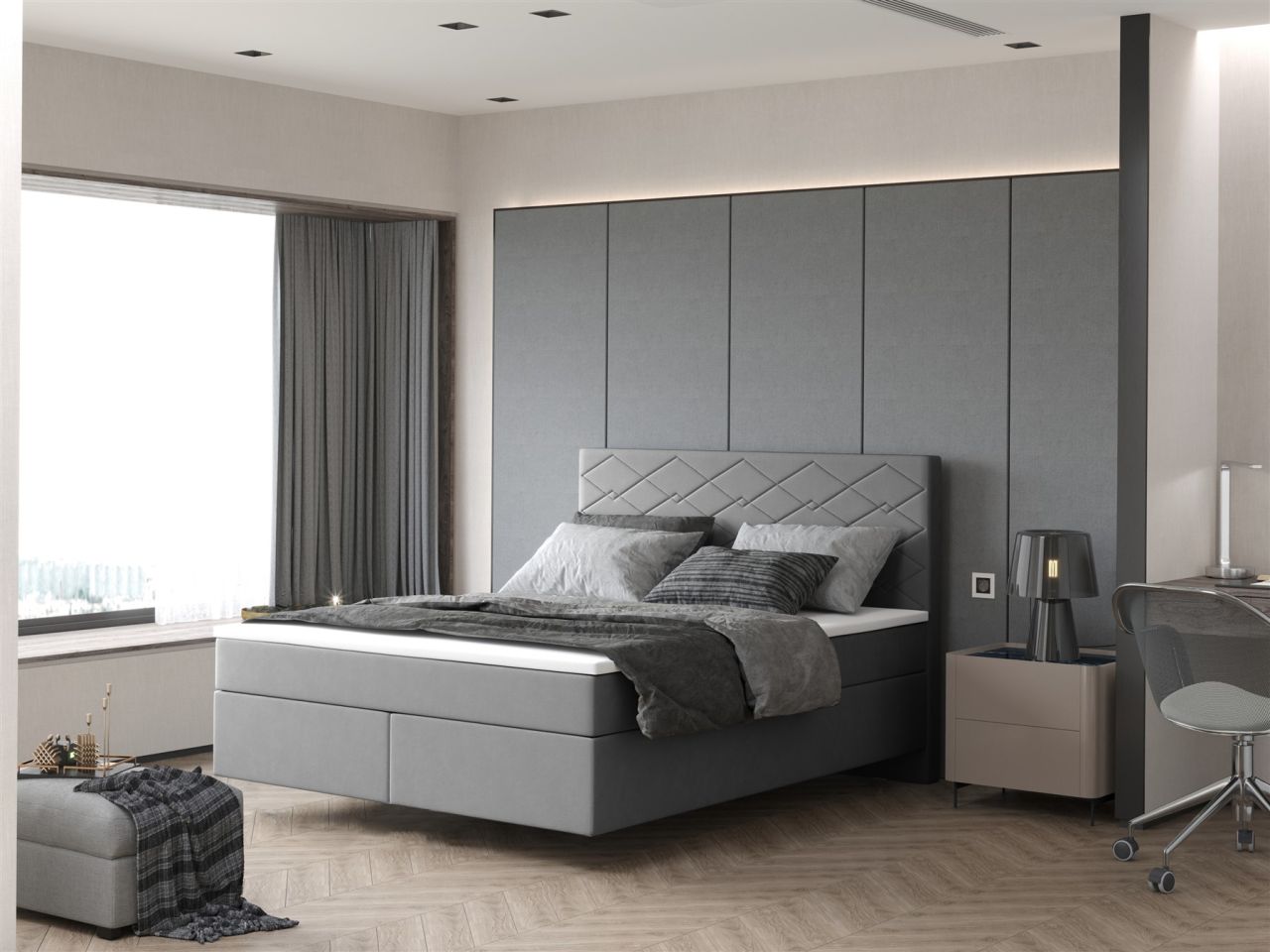 Boxspringbett Schlafzimmerbett ROCIO Nr.3 Premium 120x200cm in Stoff Grau