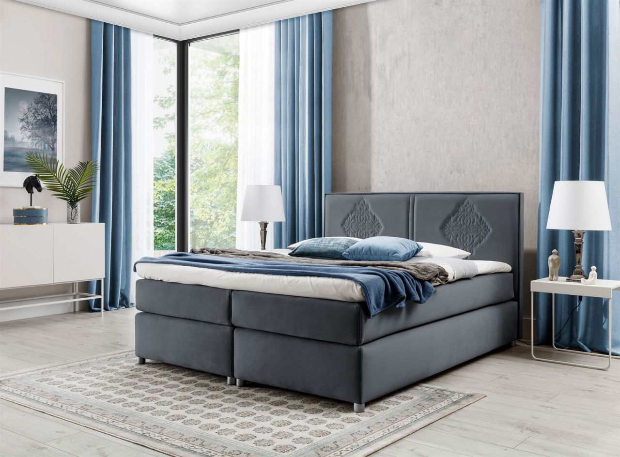 Boxspringbett Schlafzimmerbett Bett DAMIANO DELUX Stoff Anthrazit 120x200cm