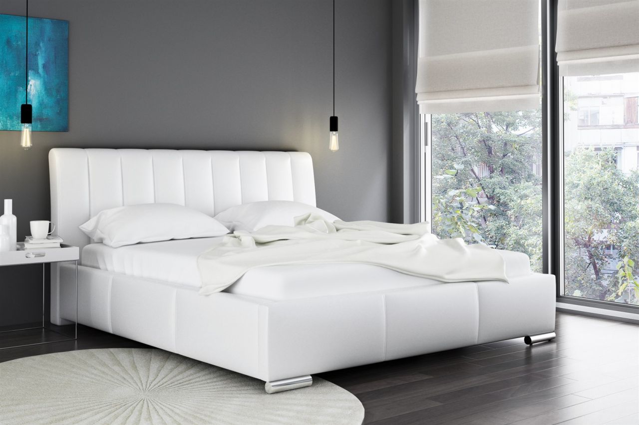 Polsterbett Doppelbett MARLON Komplettset Kunstleder Weiss 140x200cm