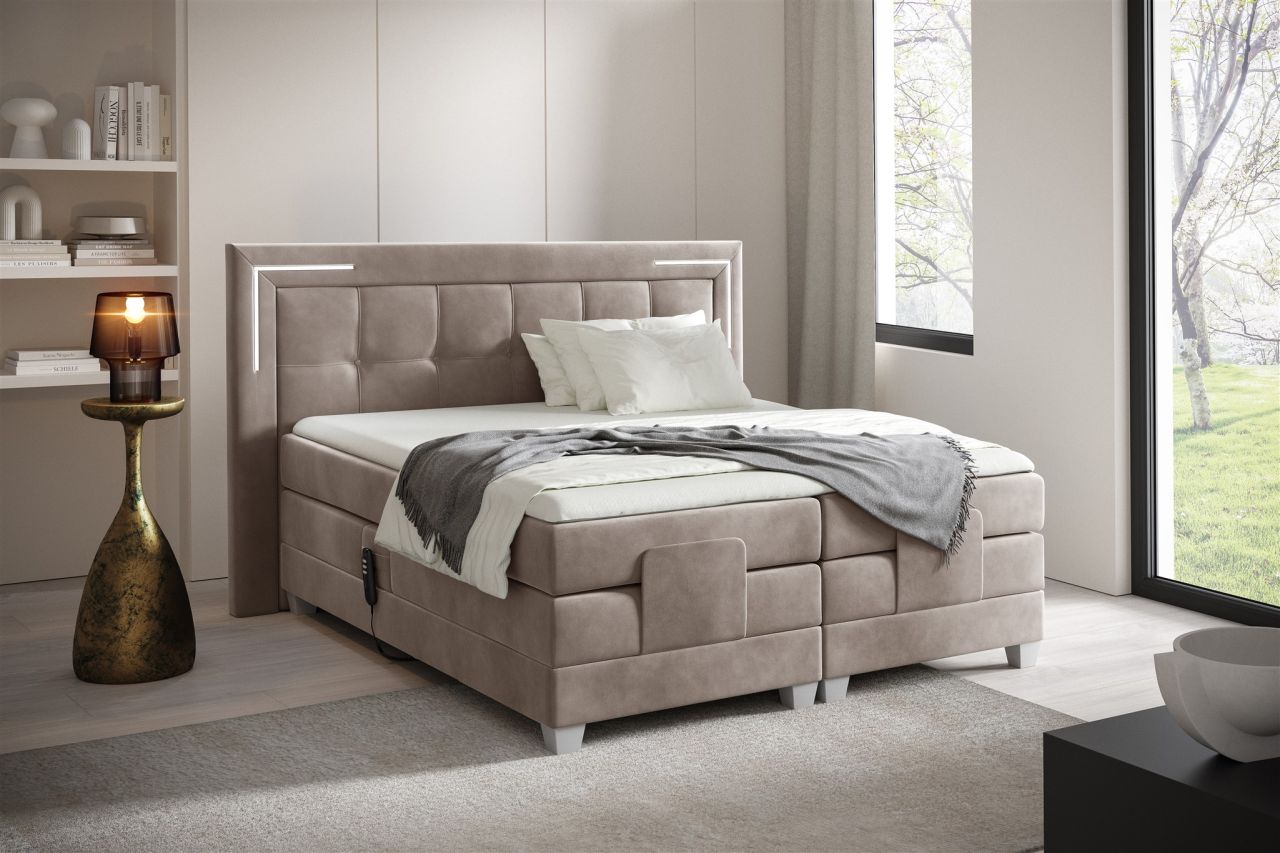 Boxspringbett Elektrisch Bett DORES 120x200cm in Stoff Fresh Macchiato