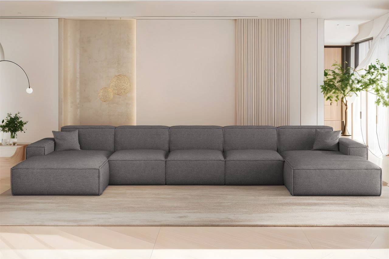Wohnlandschaft Sofa U-Form CELES PREMIUM XL in Stoff Artico Grau