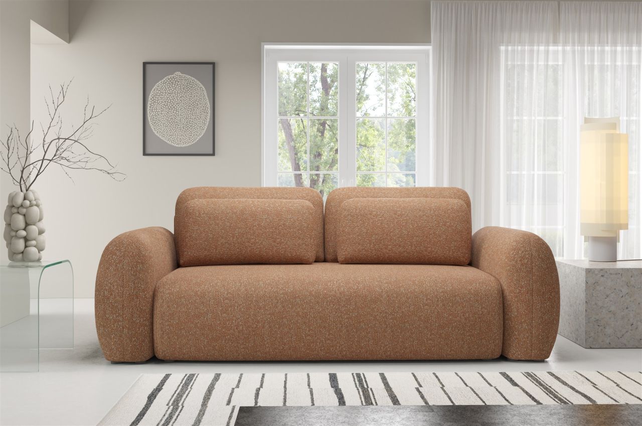 Sofa 3-Sitzer mit Schlaffunktion GASTON in Stoff Puente Rostbraun