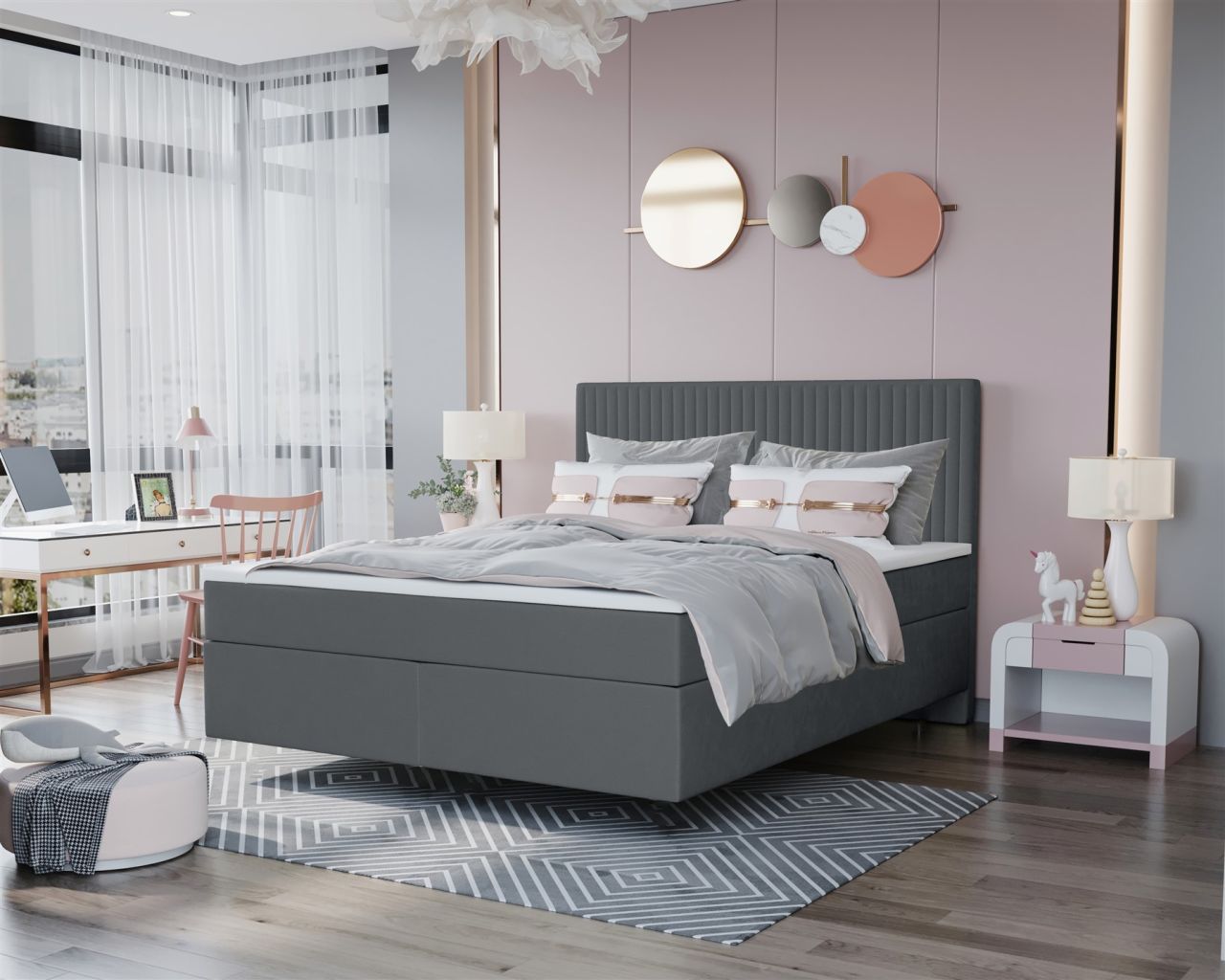 Boxspringbett Schlafzimmerbett ROCIO Nr.2 Premium 120x200cm in Stoff Anthrazit