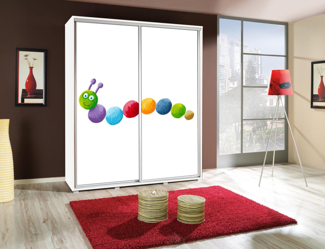 Fun Moebel Kleiderschrank GILES Schwebetürenschrank mit Grafiken 155x215 cm