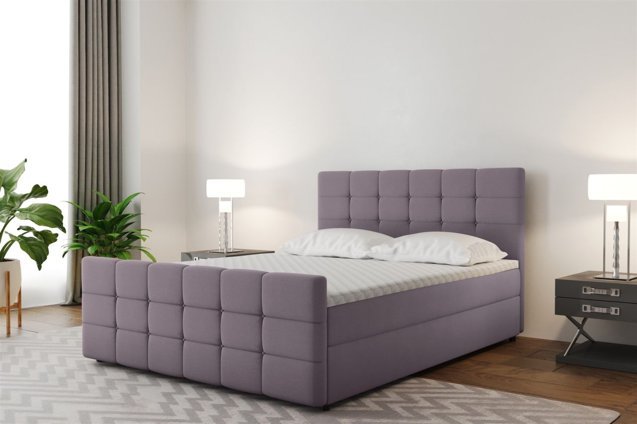 Boxspringbett Schlafzimmerbett SENON 120x200cm Stoff Flieder inkl. Bettkasten