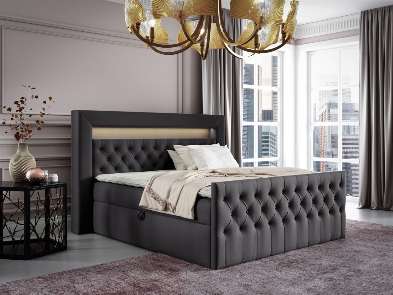 Boxspringbett Schlafzimmerbett ERNESTO Nr.1 120x200cm in Elisa Velvet Anthrazit
