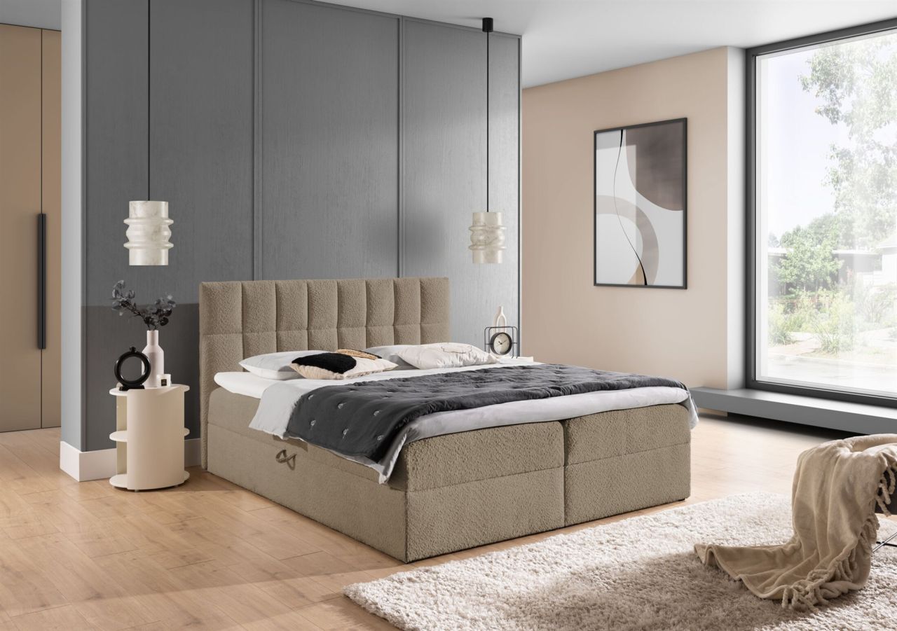 Boxspringbett Schlafzimmerbett DOMINGA 120x200cm Stoff Coral Dunkelbeige