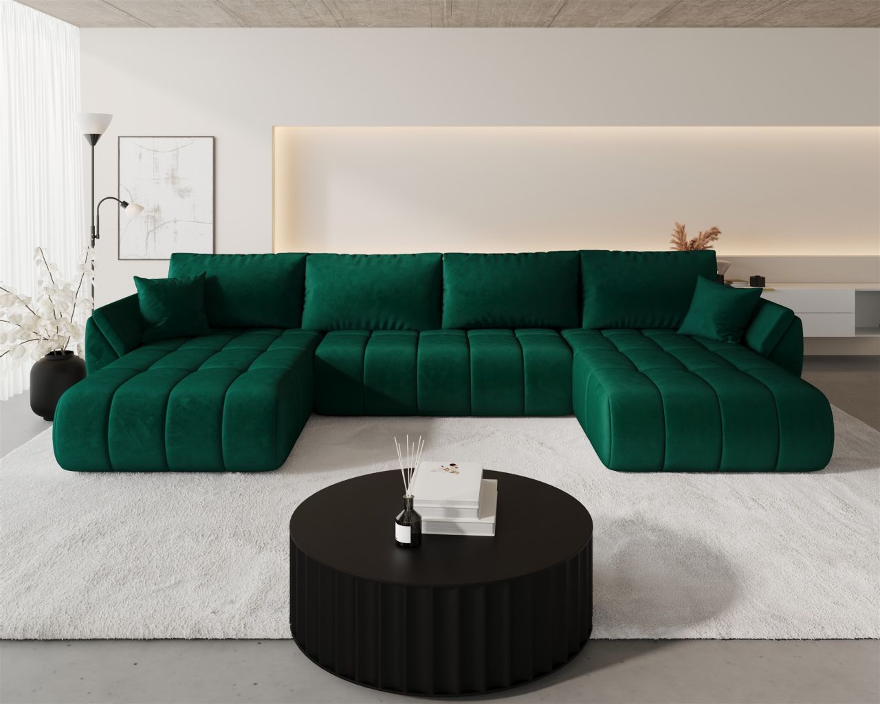 Wohnlandschaft Sofa mit Schlaffunktion MISATO Stoff Monolith Grün