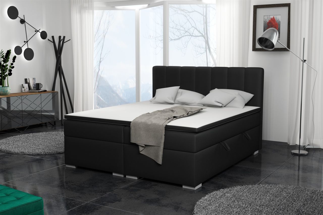 Boxspringbett Schlafzimmerbett LAURIN 200x200cm Kunstleder Soft Schwarz