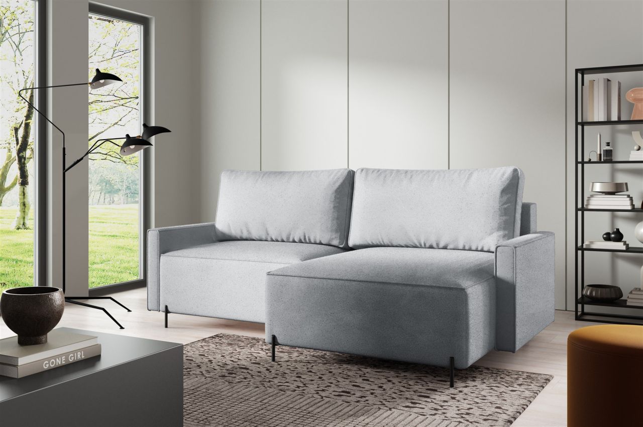 Ecksofa Schlafsofa Sofa BRAGA in Stoff Now or Never Grau Ottomane Rechts