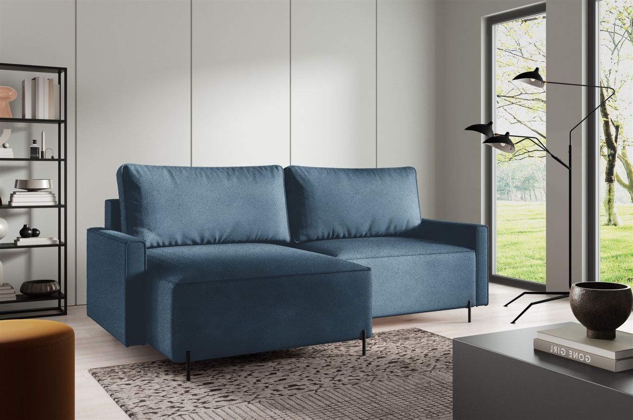 Ecksofa Schlafsofa Sofa BRAGA in Stoff Now or Never Meeresblau Ottomane Links