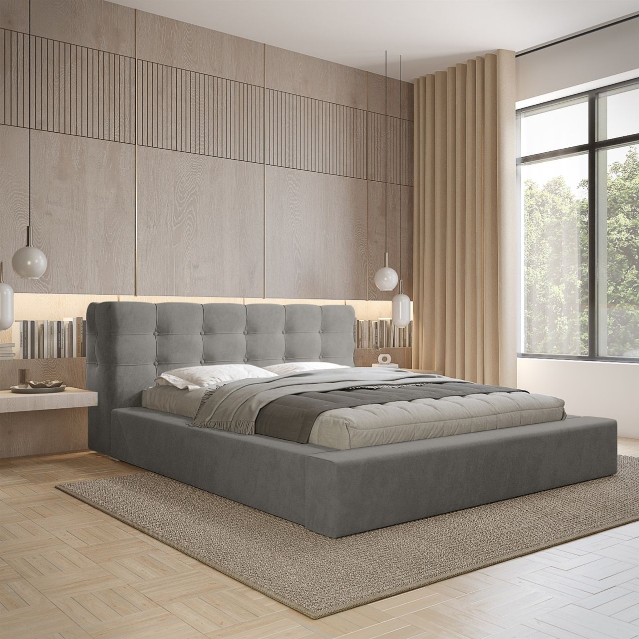 Polsterbett Doppelbett ANTONIO 180x200cm in Stoff Ditra Grau