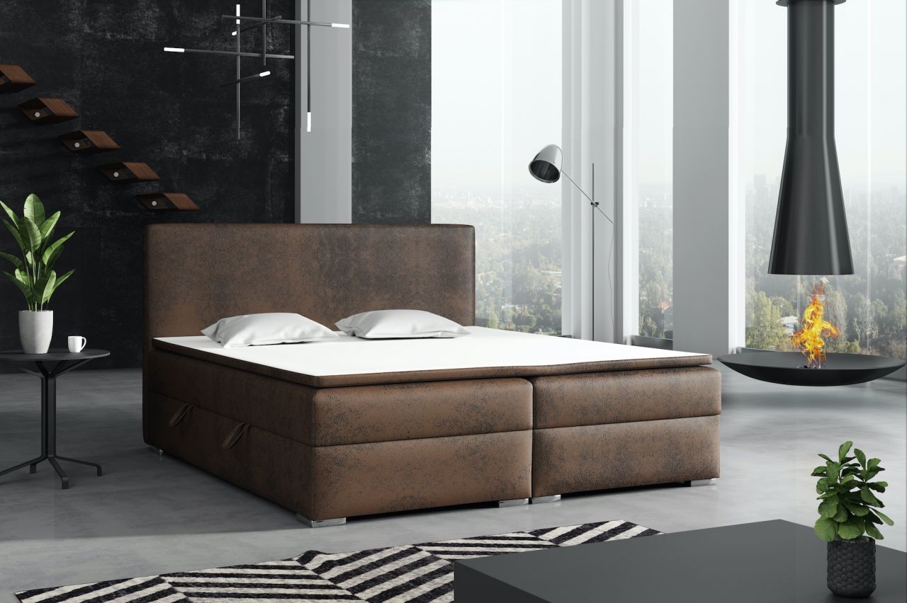 Boxspringbett Schlafzimmerbett DORIAN 160x200cm Vintage Braun