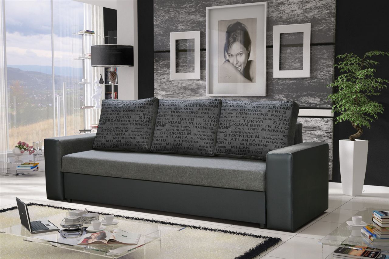 Sofa ersofa LEEDS 3-Sitzer mit Schlaffunktion Grau / Hellgrau