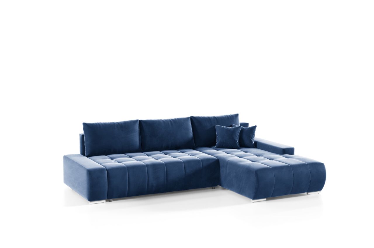 Ecksofa Sofa mit Schlaffunktion VOGAR Stoff Monolith Blau Ottomane Rechts