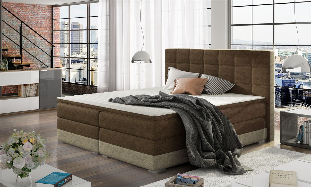 Boxspringbett Bett PRATO Polyesterstoff Dunkelbraun/ Beige 120x200cm