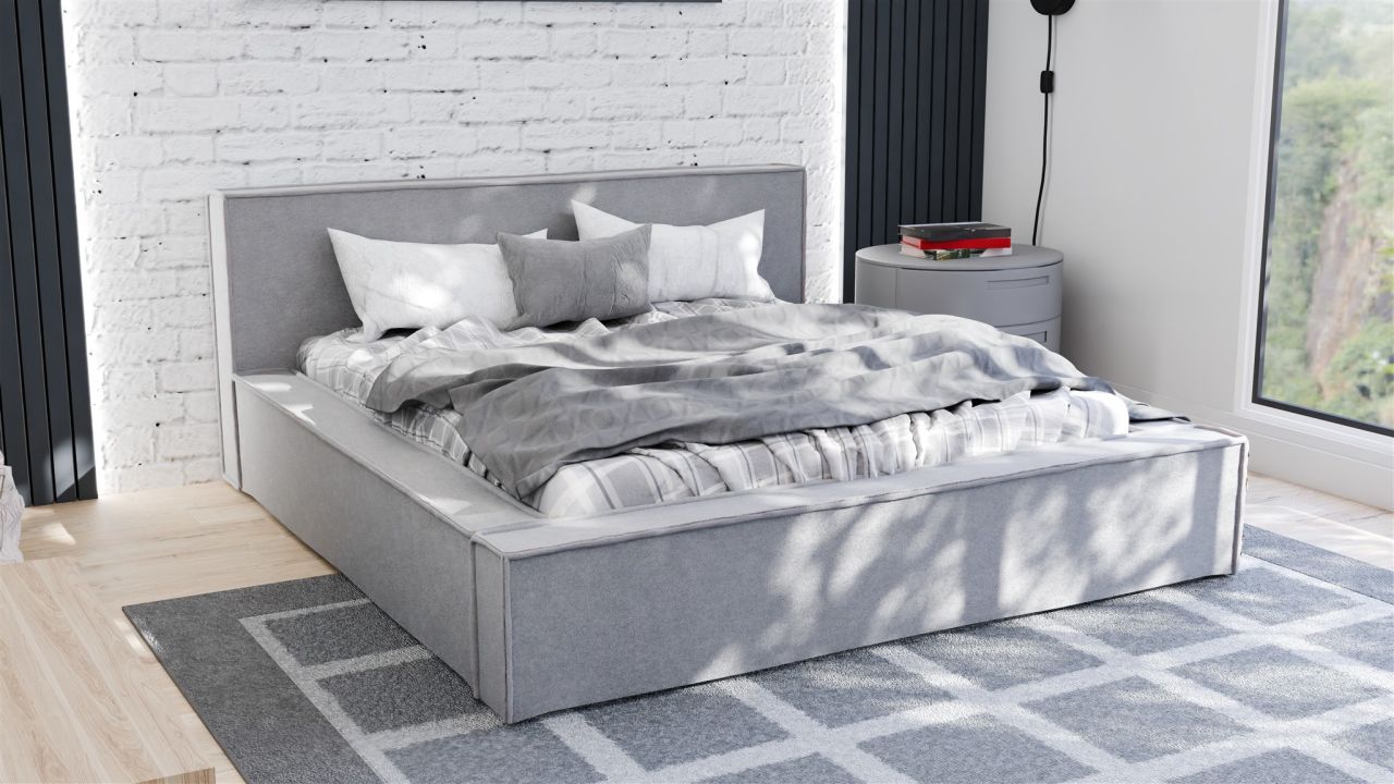 Polsterbett Doppelbett Bett ALDANA 140x200cm in Stoff Freya Grau