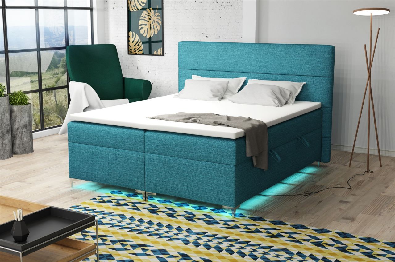 Boxspringbett Schlafzimmerbett CANELA 200x200cm inkl.Bettkasten/ LED