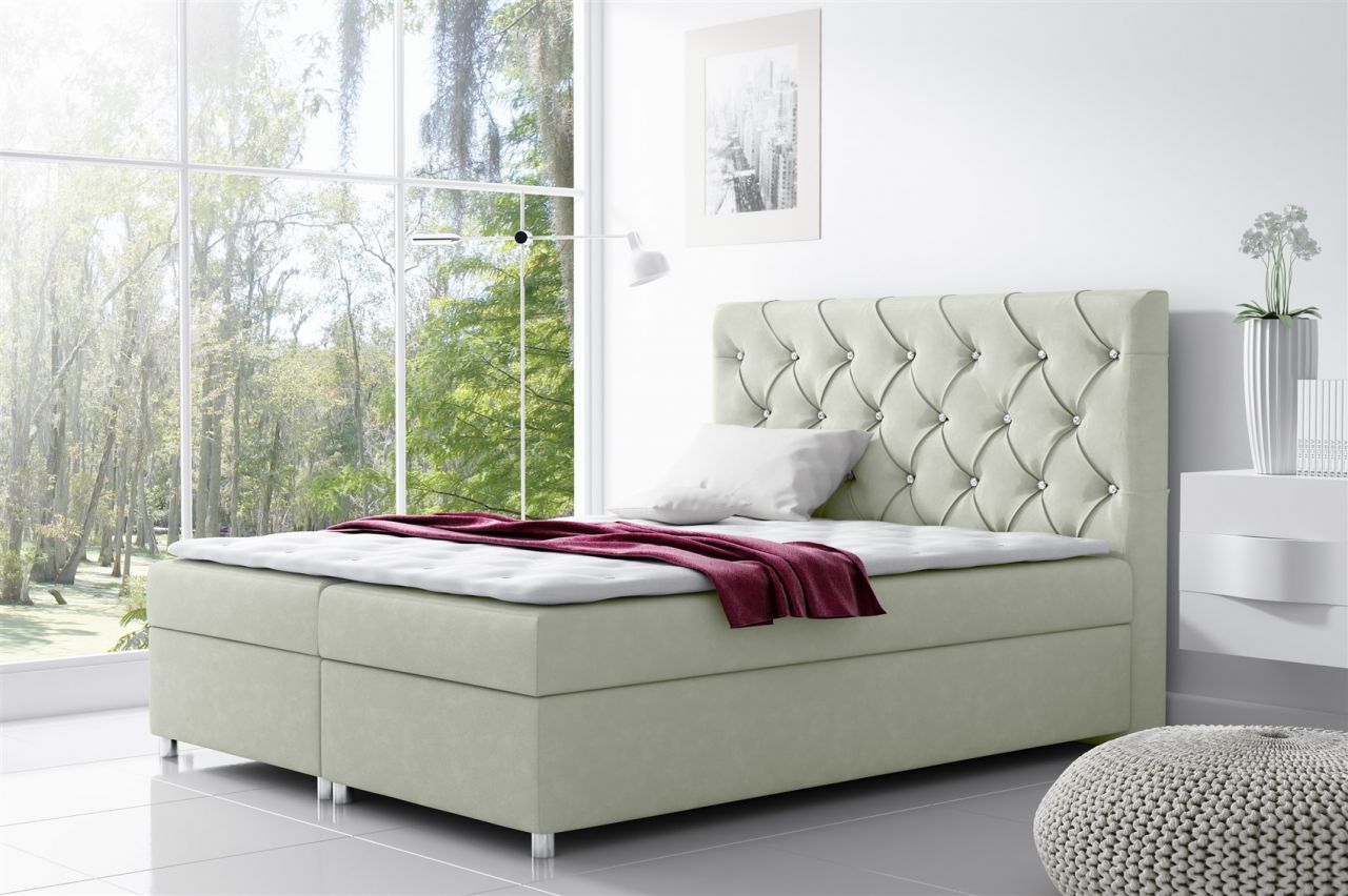 Boxspringbett Schlafzimmerbett DOLCE Polyesterstoff Beige 140x200cm