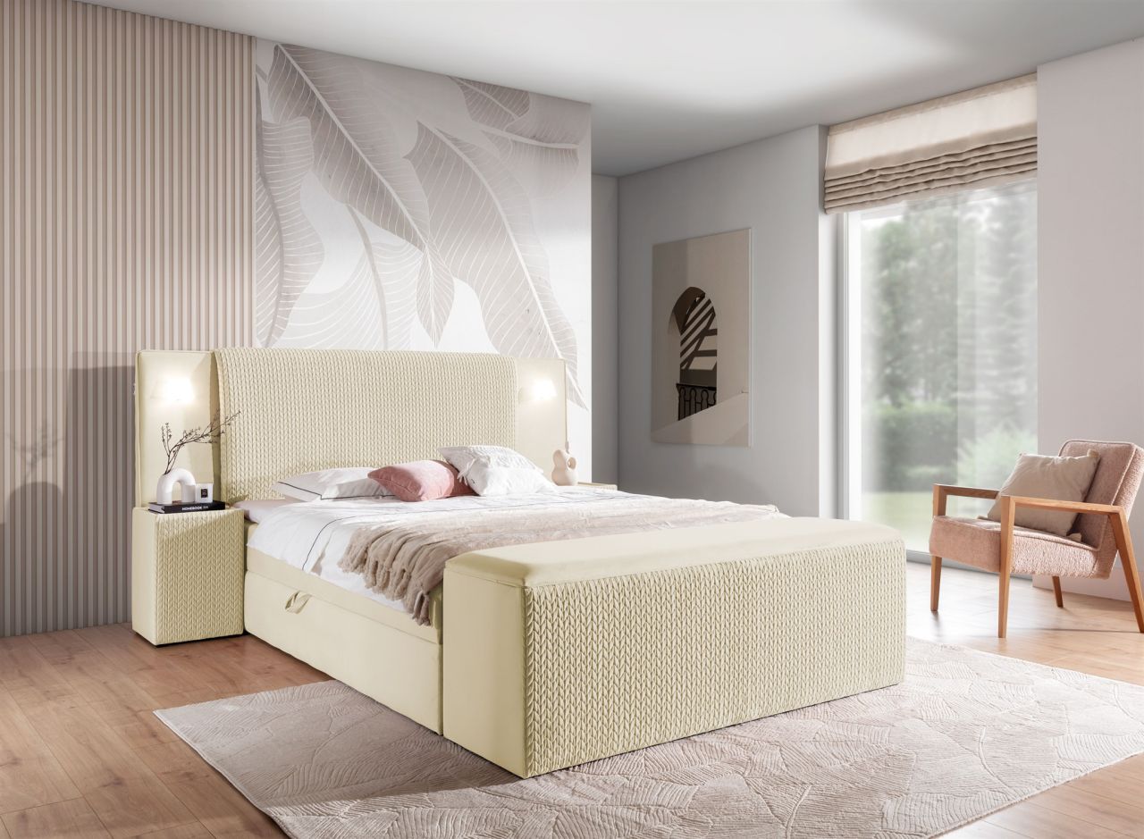 Boxspringbett Bett MARTEN 180x200cm Set.2 in Stoff Magic Velvet Creme