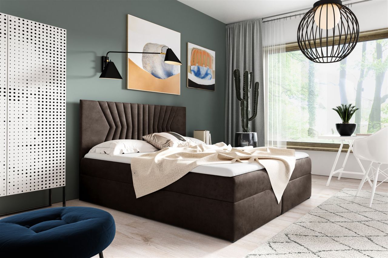 Boxspringbett Schlafzimmerbett 120x200cm LAZARO Nr.2 Braun inkl. Bettkasten