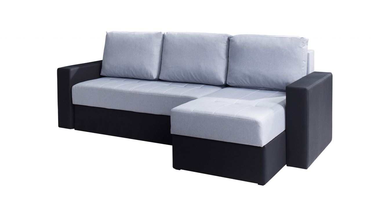 Ecksofa Schlafsofa LABRI Schwarz/ Hellgrau Ottomane Rechts